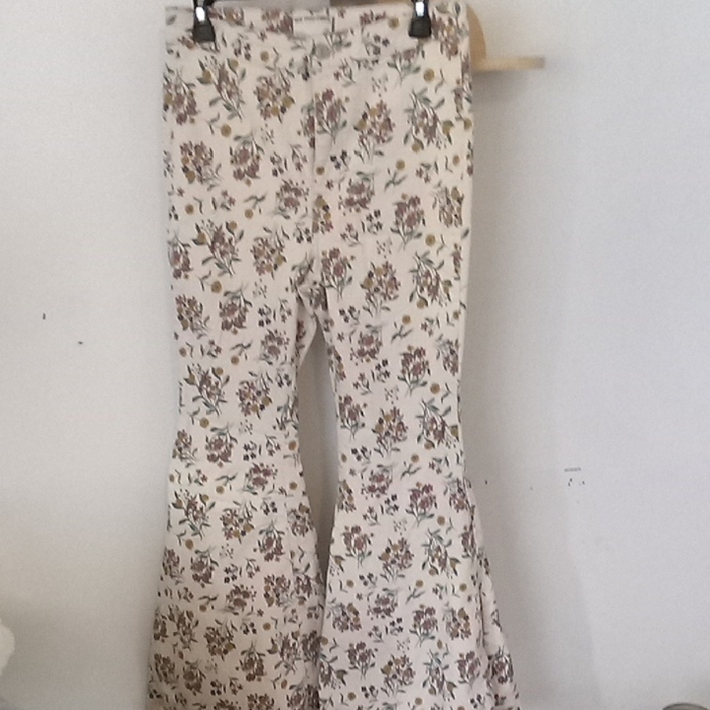 We The Free Floral Flare Jeans - Cream and Brown